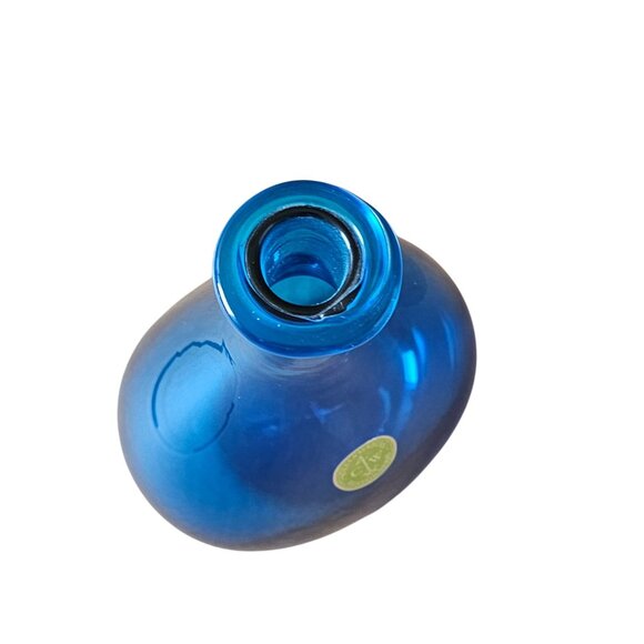 Blenko Williamsburg Restoration Sapphire Blue Glass Vase Wine Bottle With Label - Picture 7 of 9